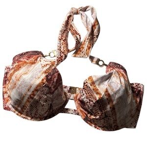 NWT FigLeaves Snakeskin Printed Bikini Top with Halter Straps Bra Size 36I